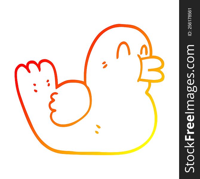 warm gradient line drawing of a cartoon happy duck