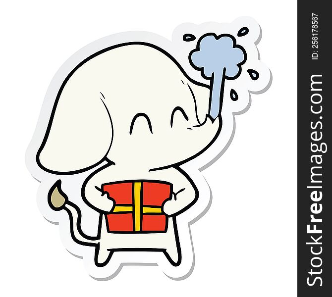 Sticker Of A Cute Cartoon Elephant Spouting Water