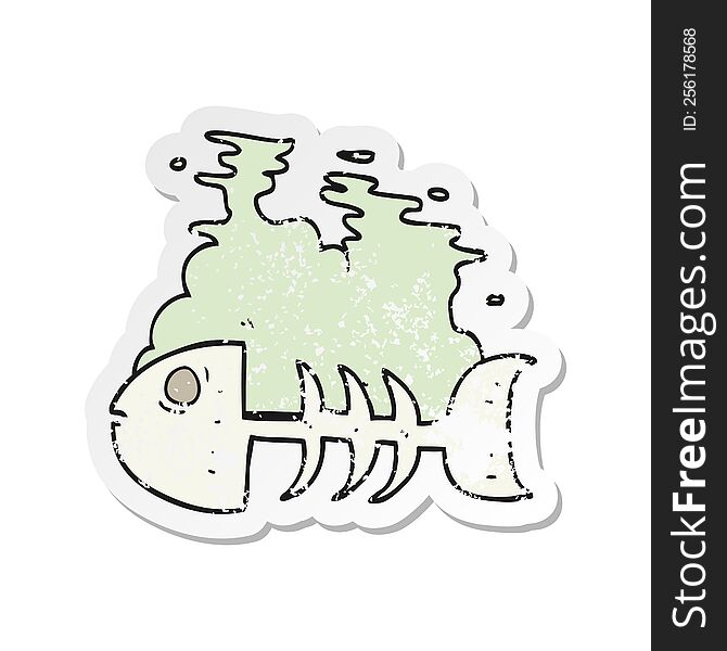 retro distressed sticker of a cartoon fish bones