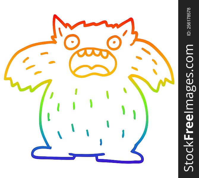 rainbow gradient line drawing of a cartoon yeti monster