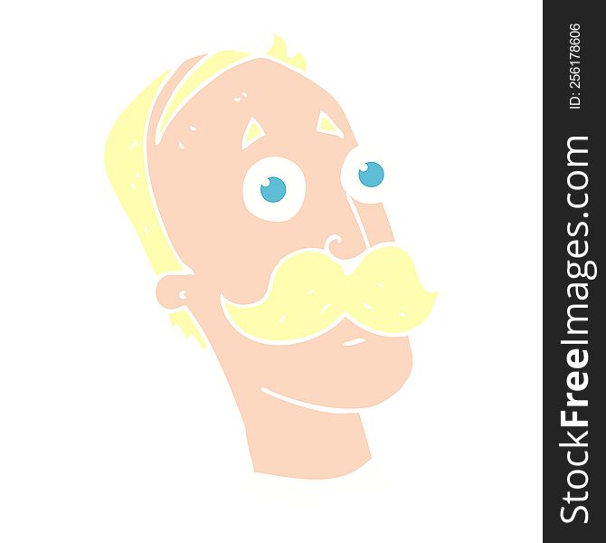 Flat Color Illustration Of A Cartoon Man With Mustache