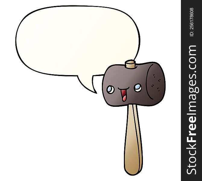 Cartoon Mallet And Speech Bubble In Smooth Gradient Style