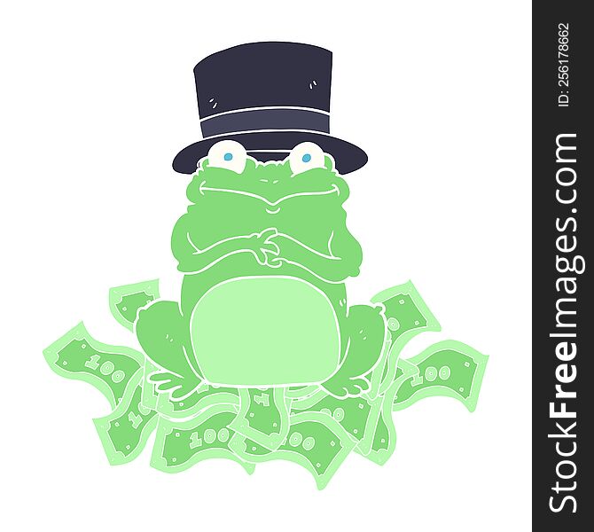 Flat Color Illustration Of A Cartoon Rich Frog In Top Hat