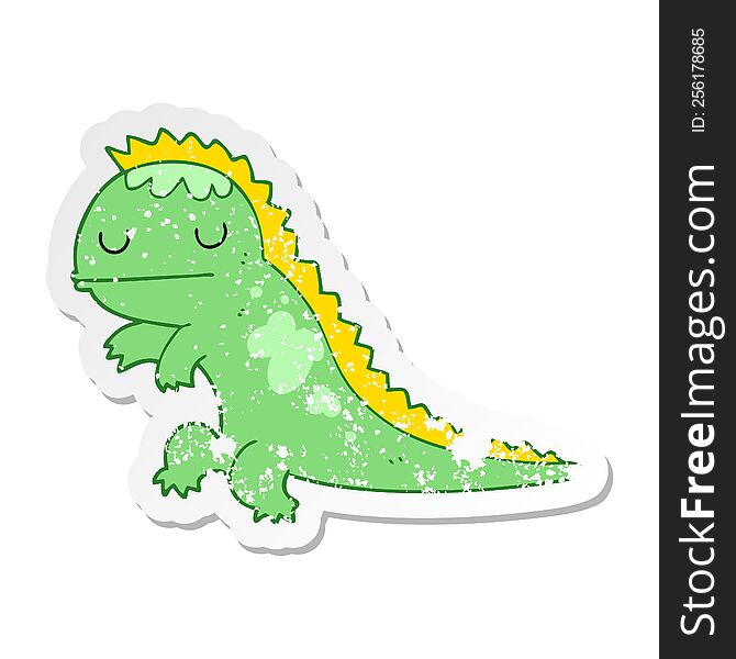 distressed sticker of a cartoon dinosaur