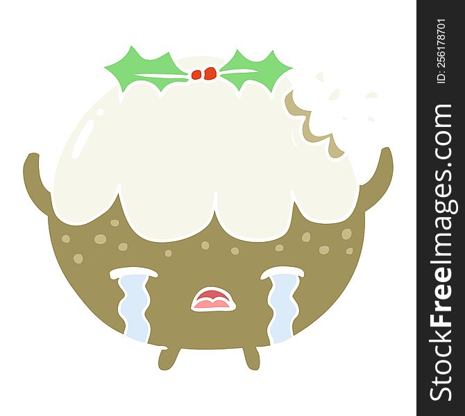 Flat Color Style Cartoon Christmas Pudding Crying