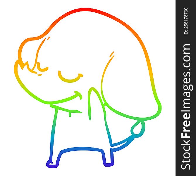 rainbow gradient line drawing of a cartoon smiling elephant