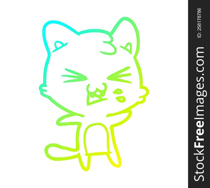 Cold Gradient Line Drawing Cartoon Cat Hissing