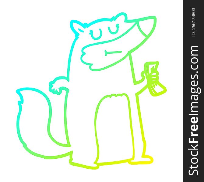 cold gradient line drawing cartoon badger holding cash