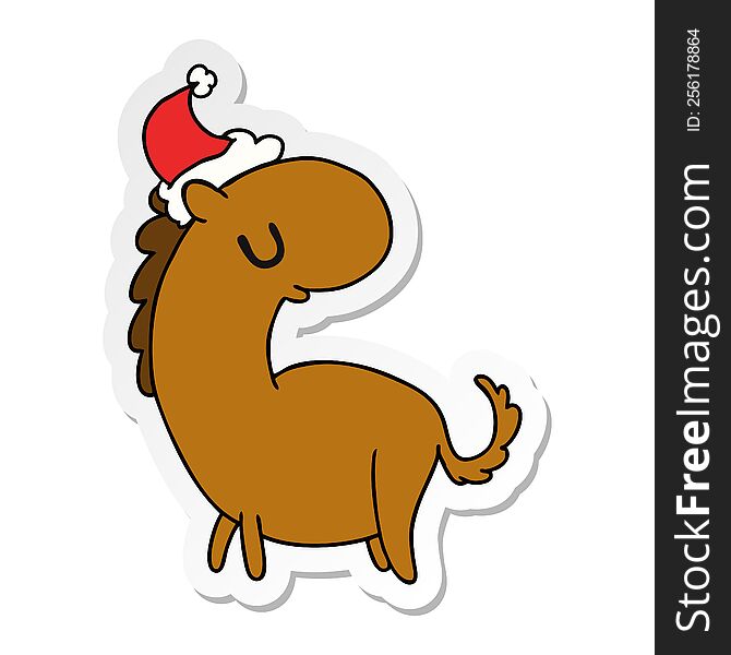 hand drawn christmas sticker cartoon of kawaii horse