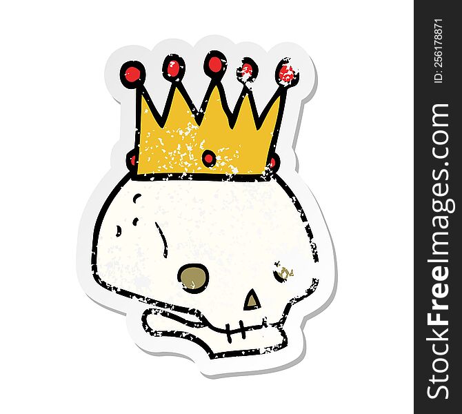 Distressed Sticker Of A Cartoon Skull With Crown