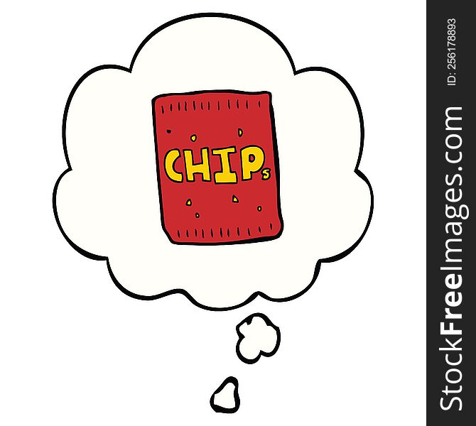 cartoon packet of chips and thought bubble