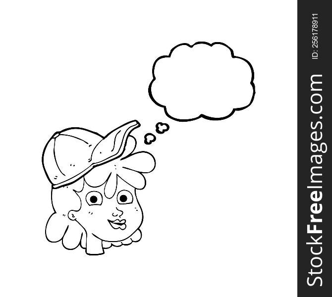 Thought Bubble Cartoon Female Face Wearing Cap