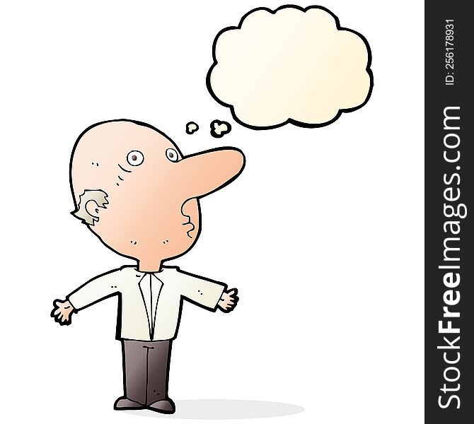 Cartoon Confused Middle Aged Man With Thought Bubble