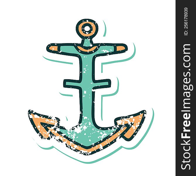 Distressed Sticker Tattoo Style Icon Of An Anchor