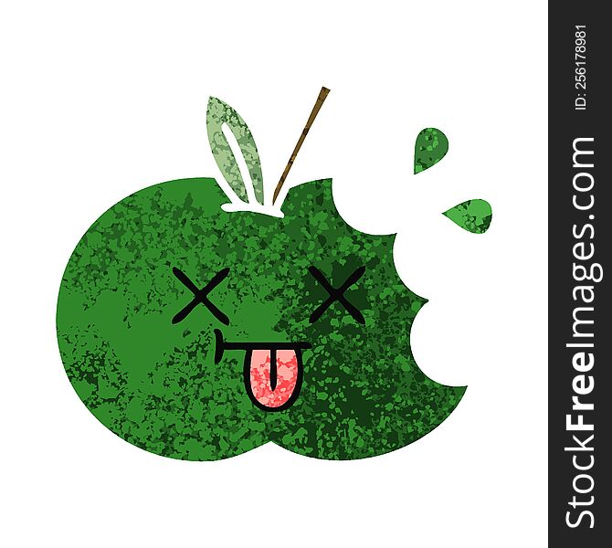 retro illustration style cartoon of a juicy apple