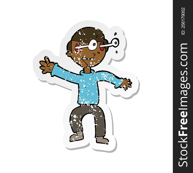 Retro Distressed Sticker Of A Cartoon Amazed Boy