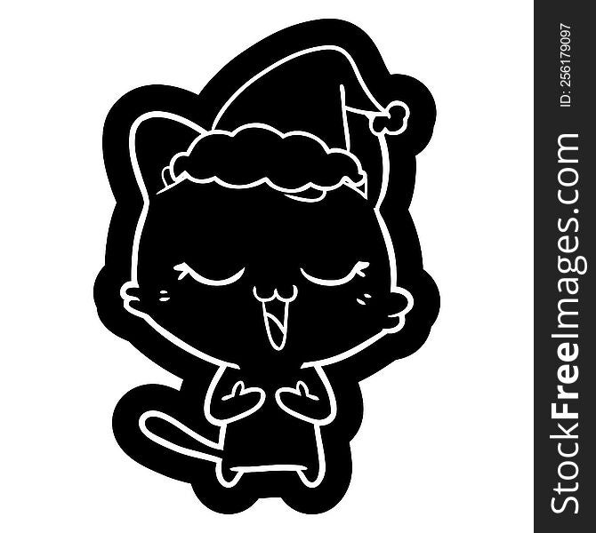Happy Cartoon Icon Of A Cat Wearing Santa Hat