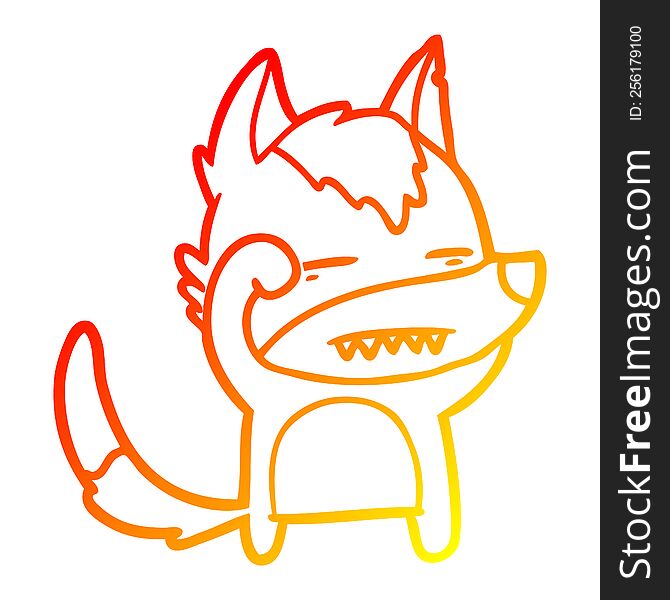 warm gradient line drawing of a cartoon wolf showing teeth