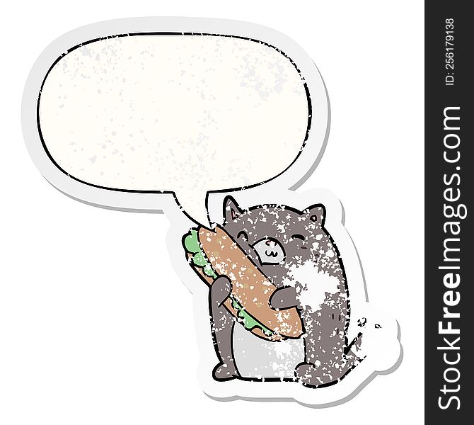 Cartoon Cat Loving The Amazing Sandwich He S Just Made For Lunch And Speech Bubble Distressed Sticker