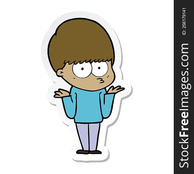 Sticker Of A Confused Cartoon Boy Shrugging Shoulders