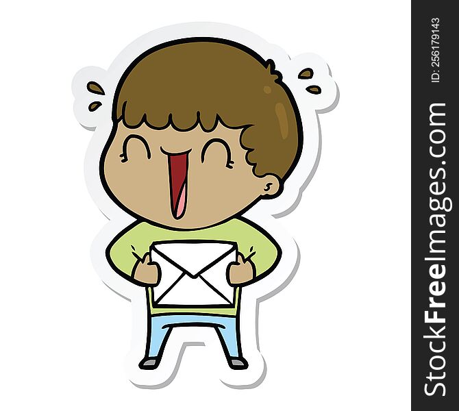 Sticker Of A Laughing Cartoon Man With Letter