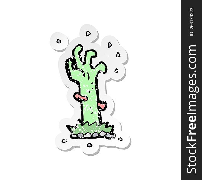 Retro Distressed Sticker Of A Cartoon Zombie Rising From Grave