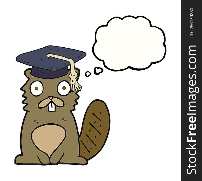 freehand drawn thought bubble cartoon beaver graduate