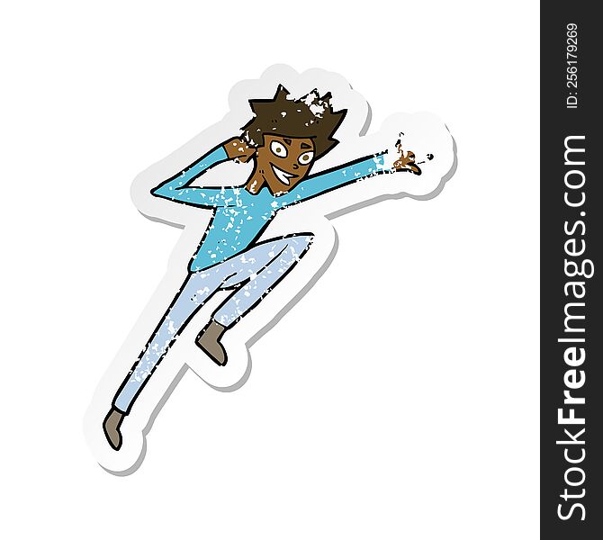 Retro Distressed Sticker Of A Cartoon Jumping Man