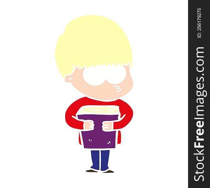 nervous flat color style cartoon boy holding book