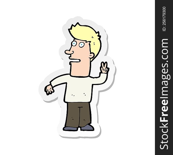 Sticker Of A Cartoon Man Making Peace Sign