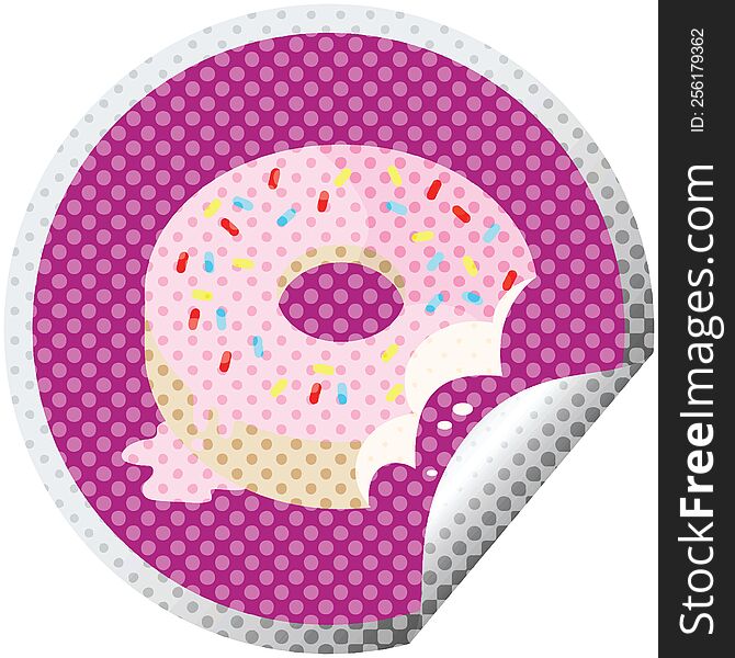 bitten frosted donut graphic vector illustration circular sticker. bitten frosted donut graphic vector illustration circular sticker