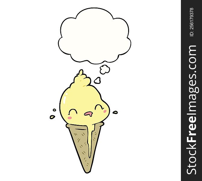 Cute Cartoon Ice Cream And Thought Bubble