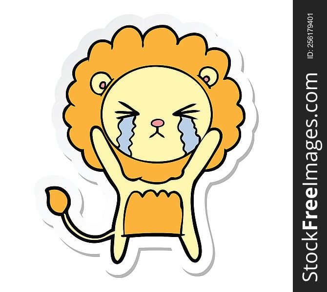 sticker of a cartoon crying lion