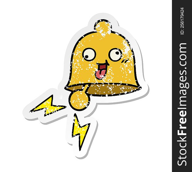 Distressed Sticker Of A Cute Cartoon Ringing Bell