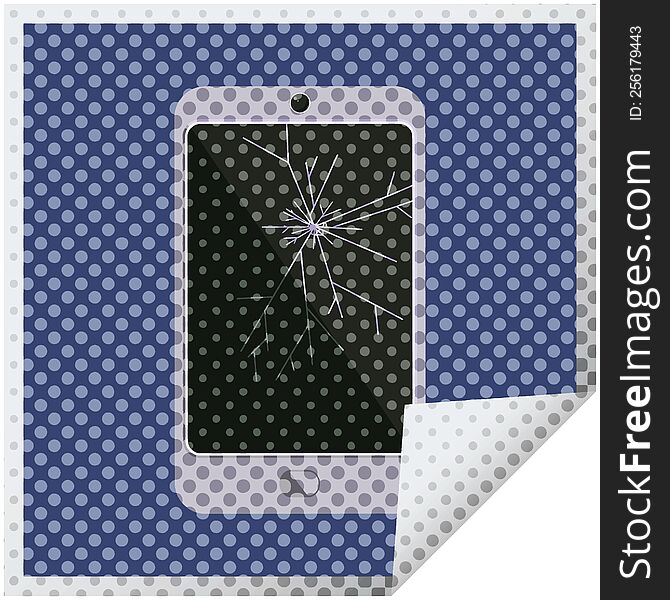 cracked screen cell phone graphic square sticker