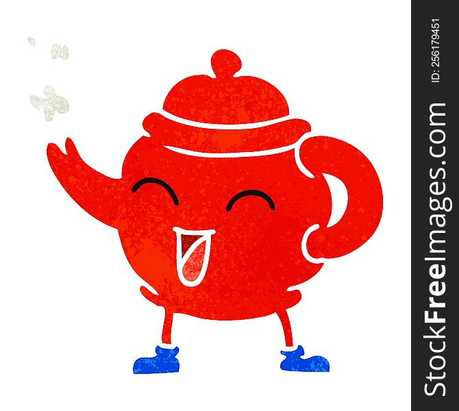 hand drawn retro cartoon doodle of a blue tea pot