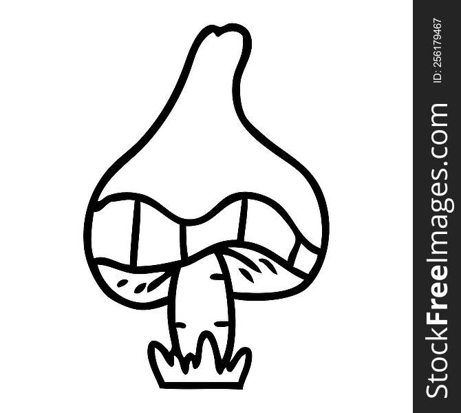 line drawing doodle of a single mushroom