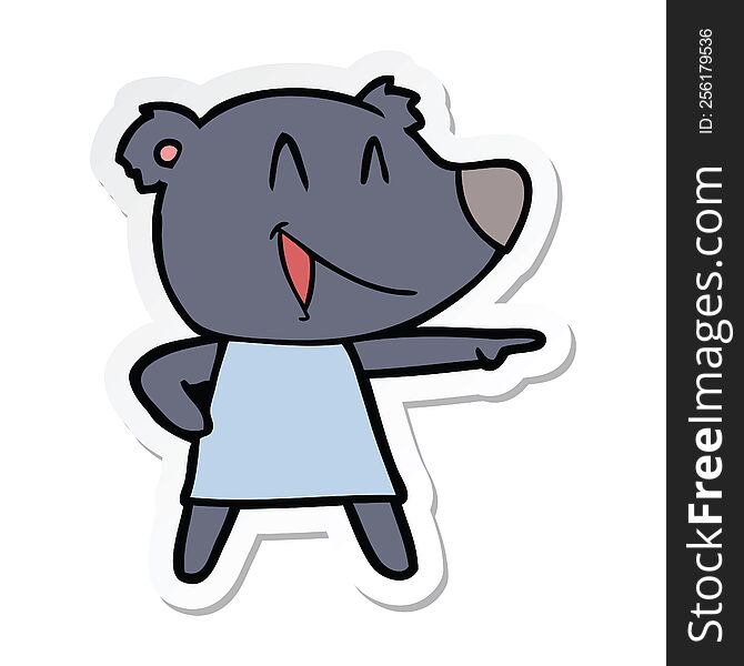 Sticker Of A Cartoon Bear In Dress Laughing And Pointing
