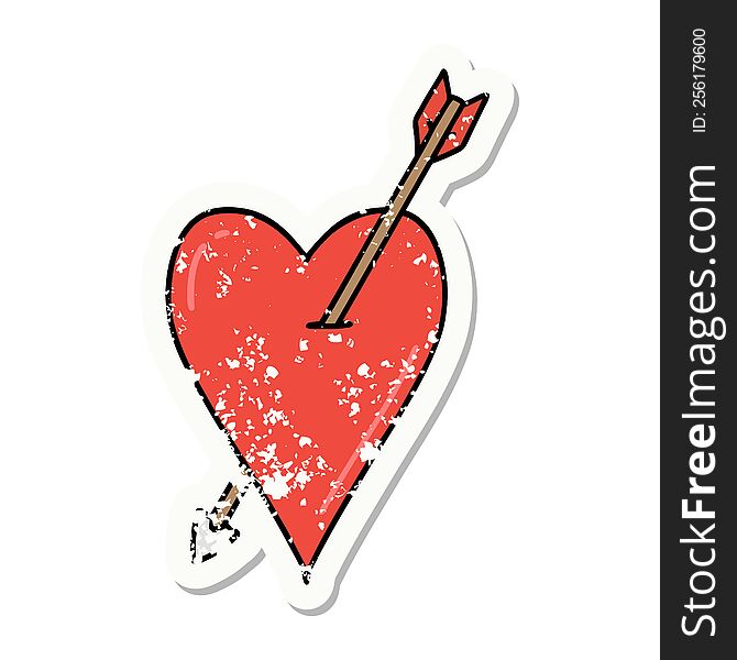 distressed sticker tattoo in traditional style of an arrow and heart. distressed sticker tattoo in traditional style of an arrow and heart