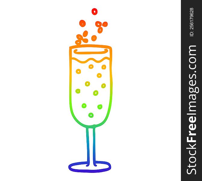 rainbow gradient line drawing cartoon champagne flute