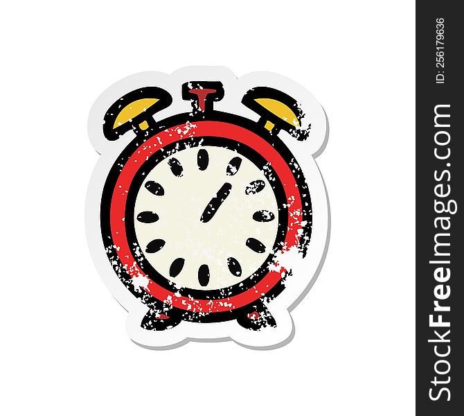 distressed sticker of a cute cartoon alarm clock