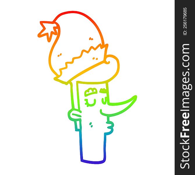 Rainbow Gradient Line Drawing Cartoon Man In Christmas Hat