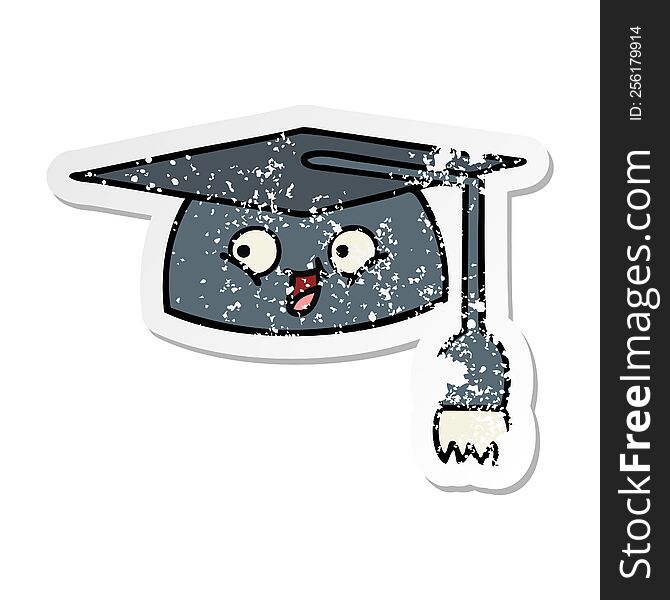 Distressed Sticker Of A Cute Cartoon Graduation Hat