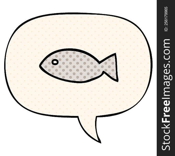 Cartoon Fish Symbol And Speech Bubble In Comic Book Style