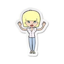 Sticker Of A Cartoon Woman With Raised Hands Stock Photos