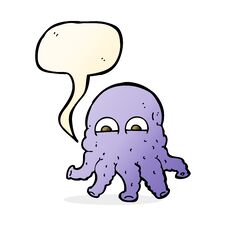 Cartoon Alien Squid Face With Speech Bubble Stock Photos