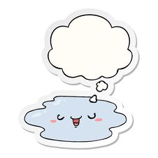 Cartoon Puddle With Face And Thought Bubble As A Printed Sticker Stock Photography