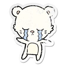 Distressed Sticker Of A Crying Cartoon Polarbear Stock Photos