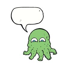 Cartoon Alien Squid Face With Speech Bubble Stock Photography