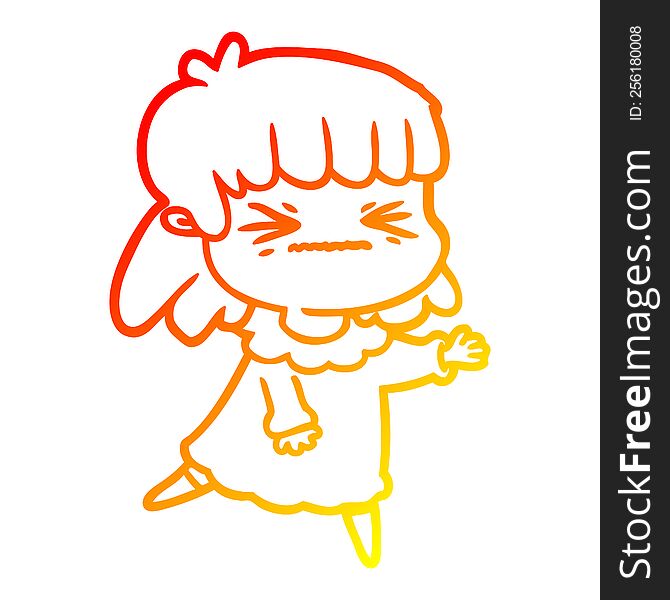 Warm Gradient Line Drawing Cartoon Angry Girl